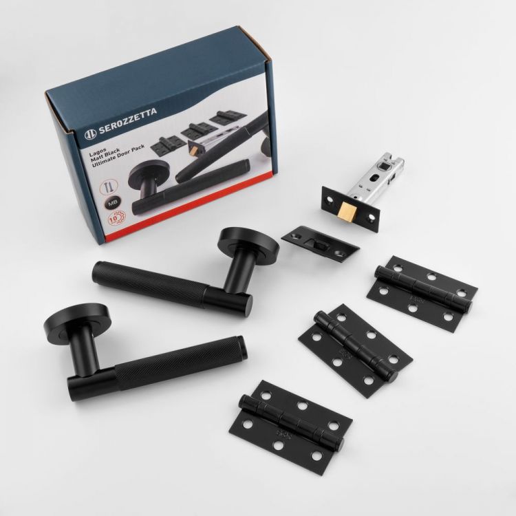 UDP010MB/INTB - Serozzetta Matt Black Lagos Knurled Lever Latch